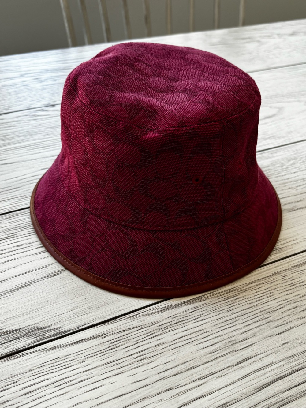 Coach Burgundy Signature Bucket Hat with Leather Trim , Y2K collectibles,